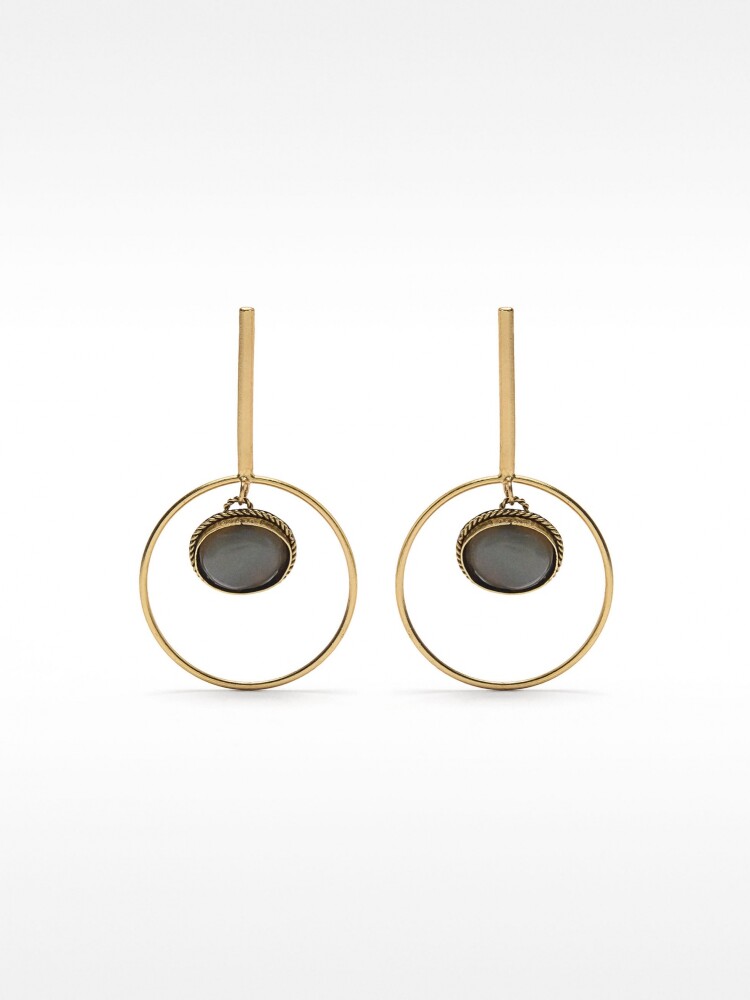 Pendientes Barra Con Aro Y Piedra azul