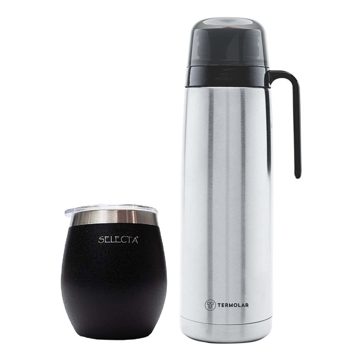 Set Matero Termo Termolar R-Evolution 1L + Mate 240ml c/Tapa - Plateado 