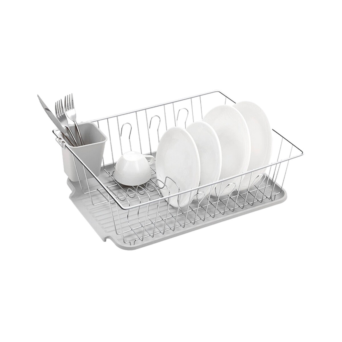 Escurridor para platos Selecta cromado con bandeja y cubiertero - Blanco 