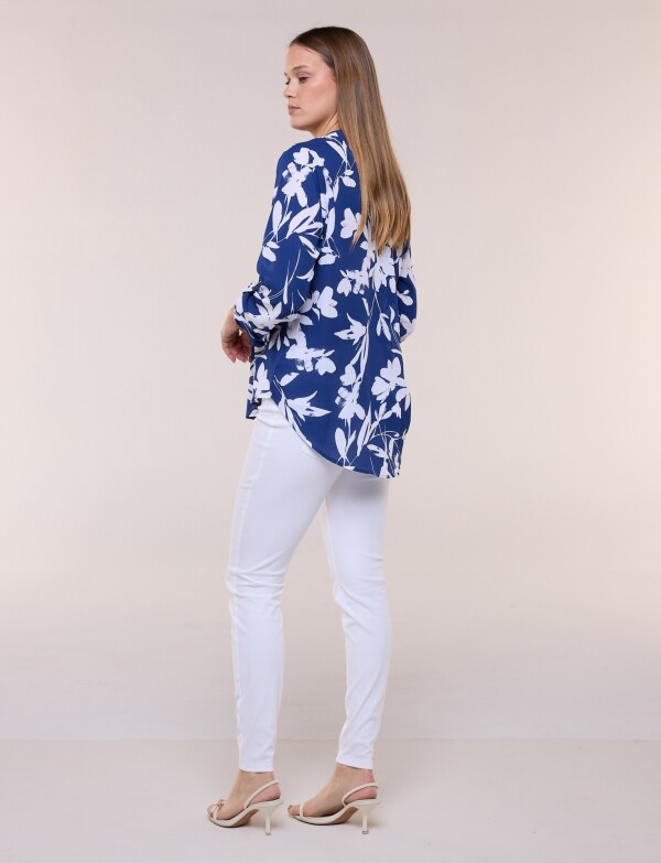 Blusa De Gasa Printed AZUL/BLANCO