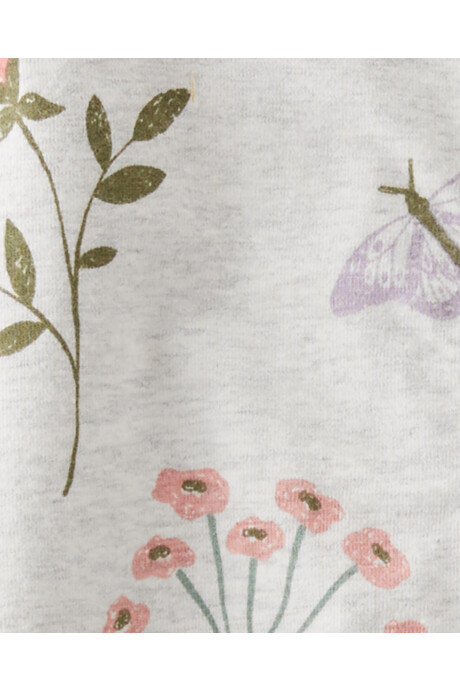 Pijama una pieza de algodón orgánico con pie, diseño floral Sin color