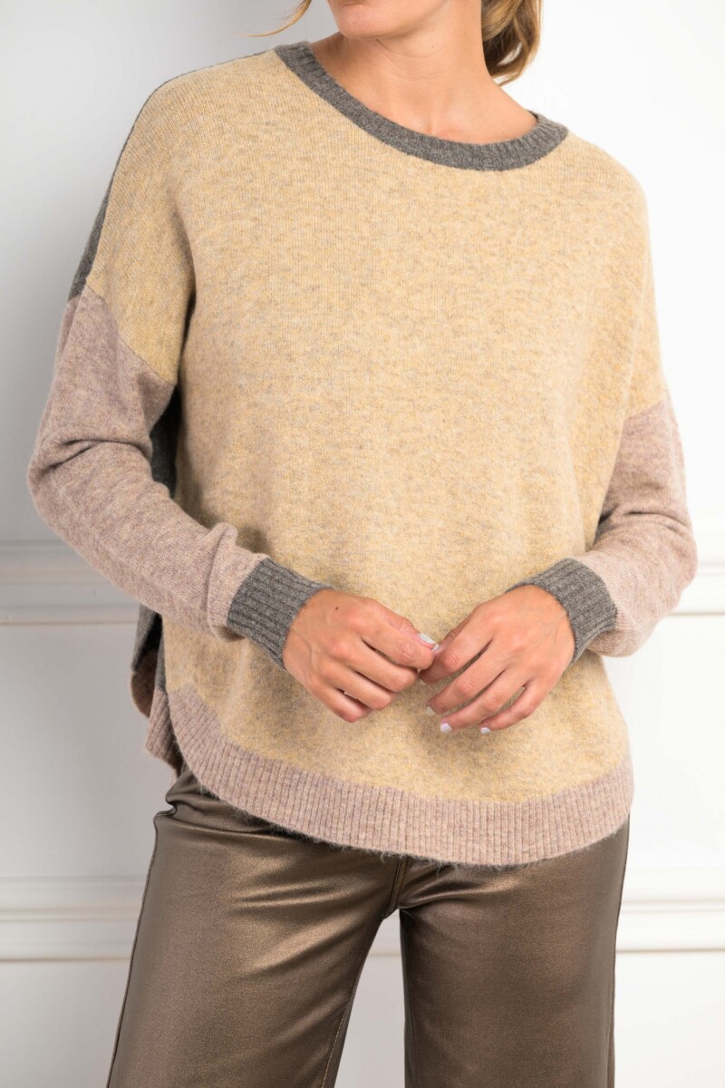 Sweater Color Block - Gris Melange 