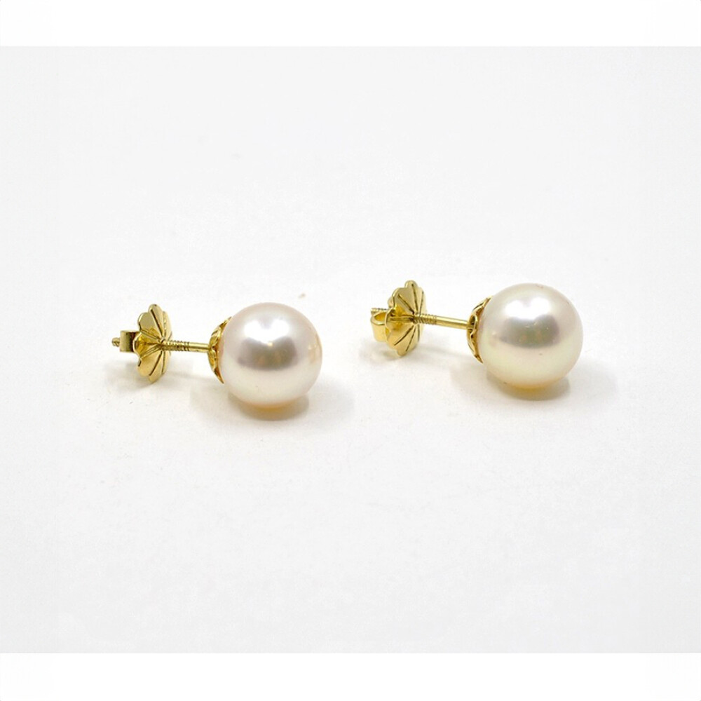 9.5 Mm Caravanas De Oro 18K Y Perlas De Cultivo 9.5 Mm Caravanas De Oro 18K Y Perlas De Cultivo