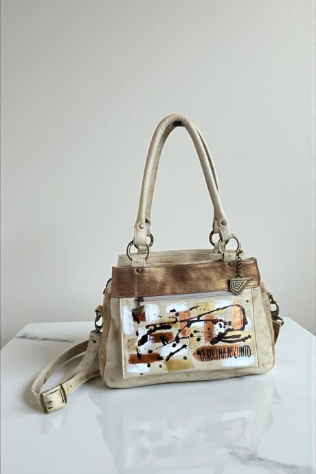 Cartera De Cuero Modelo VITALIA Con Arte Pintado A Mano Color Natu Con Jaspeado Cobre