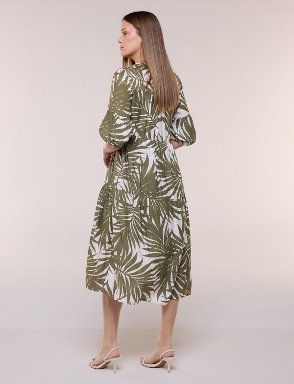 Vestido Midi Estampado Con Botones Y Volantes OLIVA/MULTI