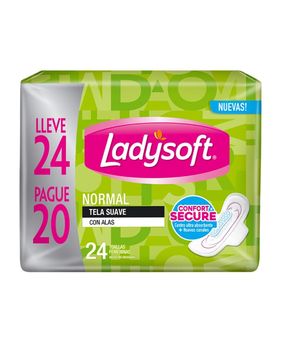 LADYSOFT TOALLAS FEMENINAS NORMAL TELA SUAVE CON ALAS 24 UNIDADES 