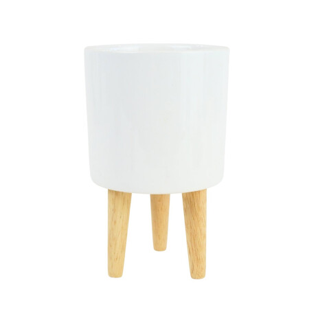 Maceta lisa de ceramica con pies de madera Maceta lisa de ceramica con pies de madera