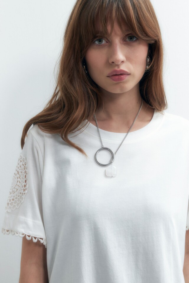 Collar de acero con piedra natural plateado