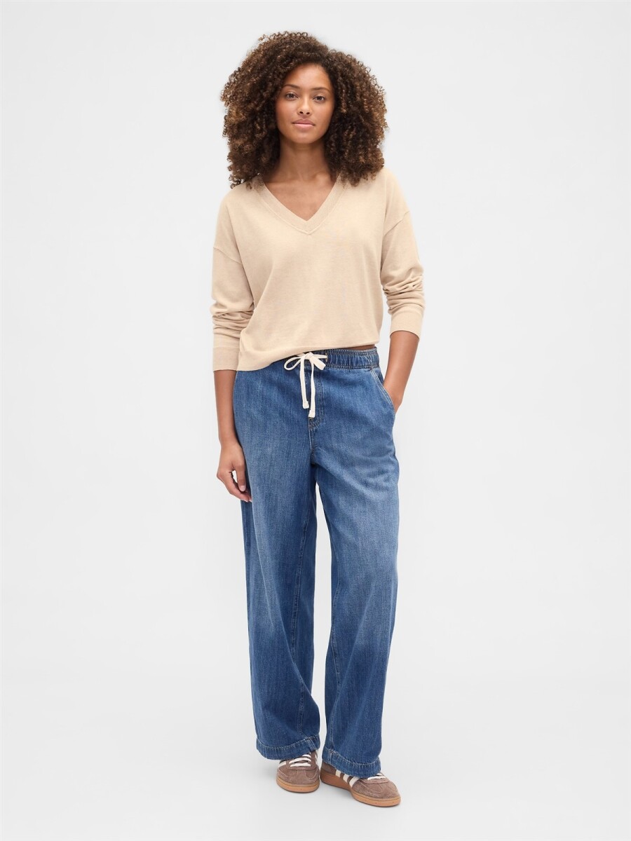 Jean Pull On Wide Leg Mujer - Dark Wash 