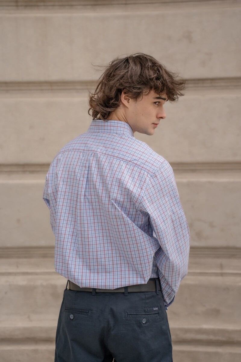 Camisa Escocesa Celeste y Blanco