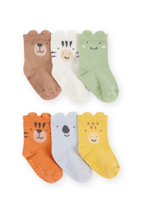 Pack seis pares de medias de algodón, diseño animales Sin color