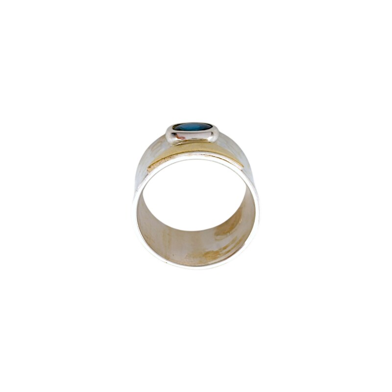 Anillo martillado punto Zafiro-Plata y oro-Piedra Zafiro-AN5932 conpiedra