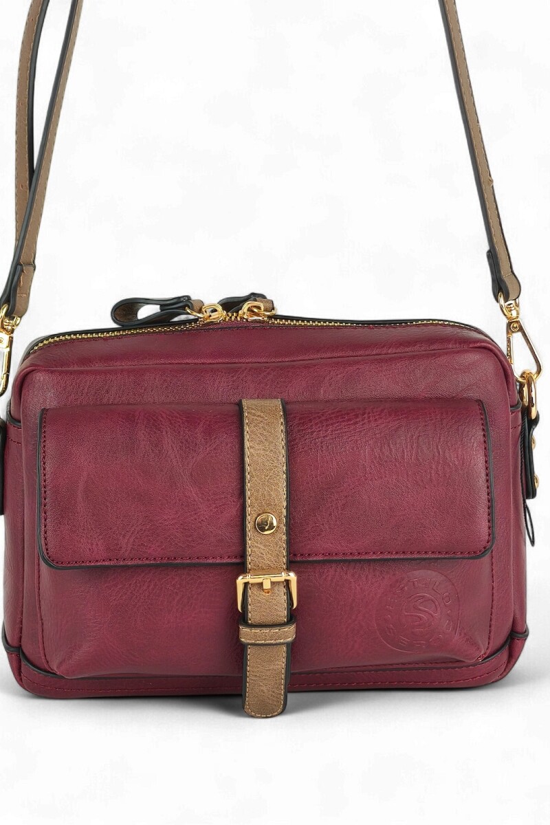 Cartera bandolera bordó con beige