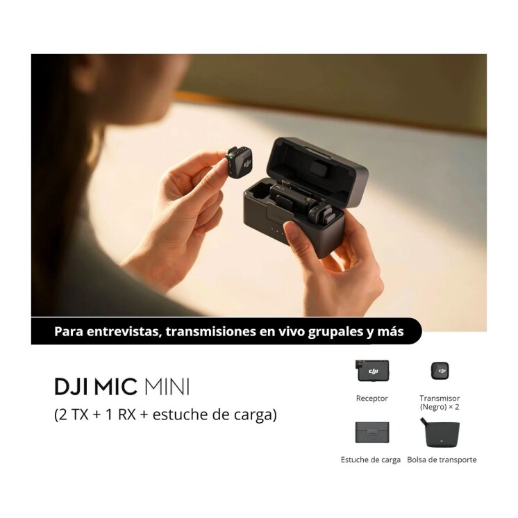 Micrófono Inalámbrico DJI Mic Mini con 2 Transmisores, Receptor y Estuche de Carga Micrófono Inalámbrico DJI Mic Mini con 2 Transmisores, Receptor y Estuche de Carga