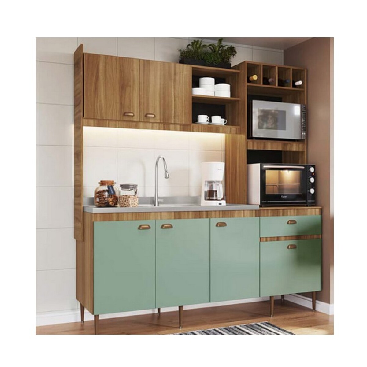 COCINA COMPACTA 1.85 NOGAL VERDE ARTECAS MIRA 