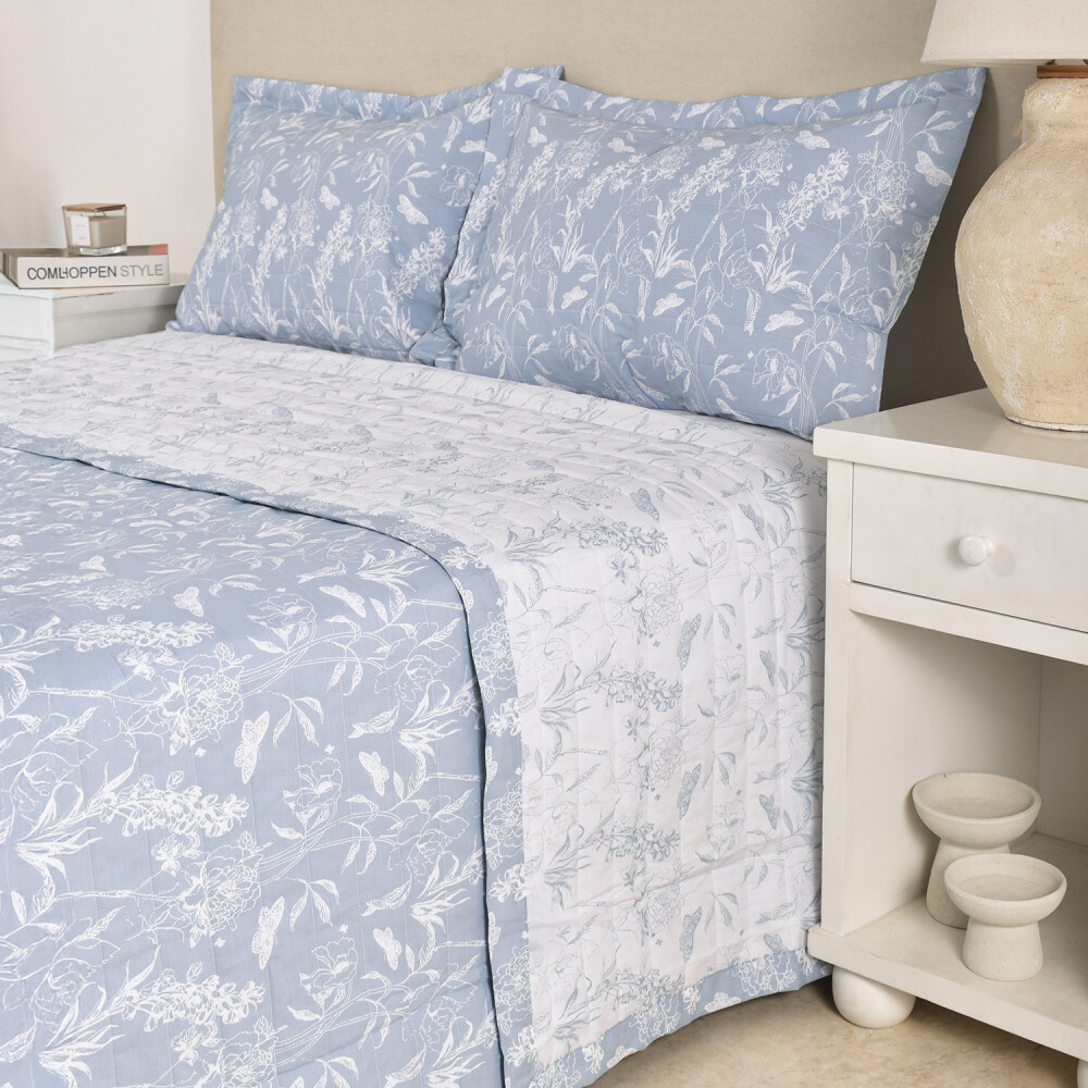 Cubrecama Amelia Toile Celeste Full - Queen