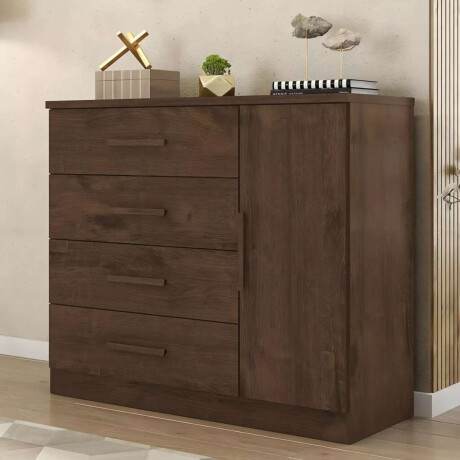 Comoda Zapatera Genova Plus 1 Puerta 4 Cajones Oscuro