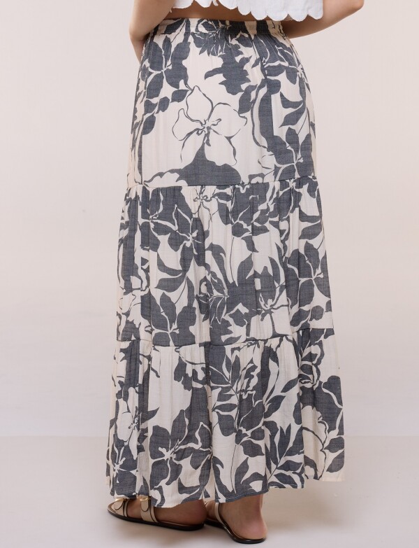 Falda Floral Con Volados Escalonados NEGRO/BEIGE