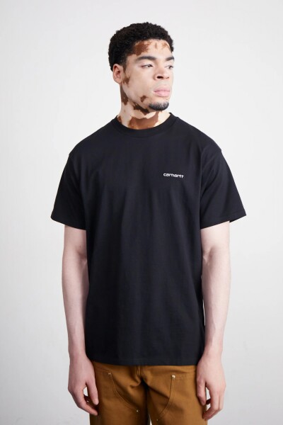 S/S SCRIPT EMBROIDERY T-SHIRT Negro
