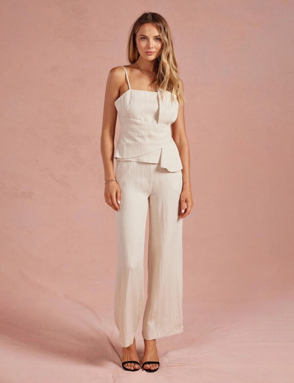 Pantalón Tiro Alto Con Alforzas BEIGE
