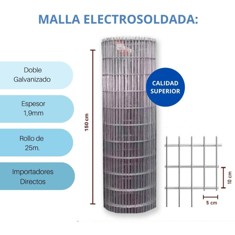 Tejido Malla Electrosoldada Galvanizada Rollo 1.50m X 20 Mts Gris