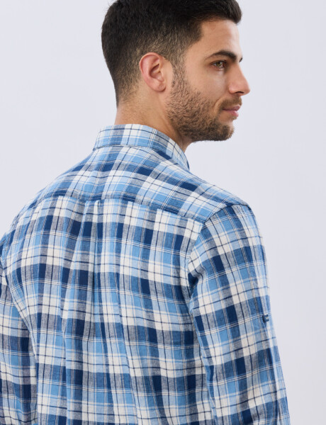 CAMISA CUADROS DE LINO Celeste