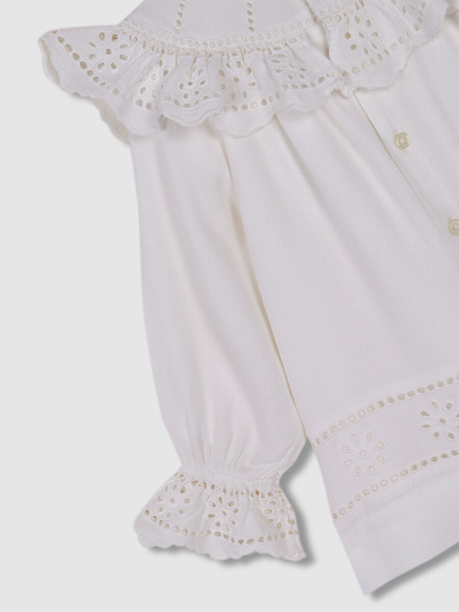 Vestido Con Bordados Blanco Roto