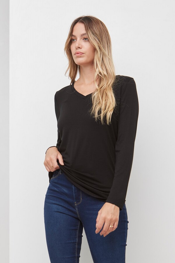 Remera Basica Escote V NEGRO