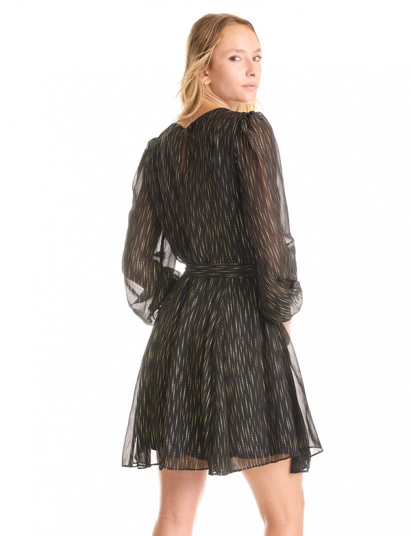 Vestido Gasa & Brillo Metalizado NEGRO/DORADO