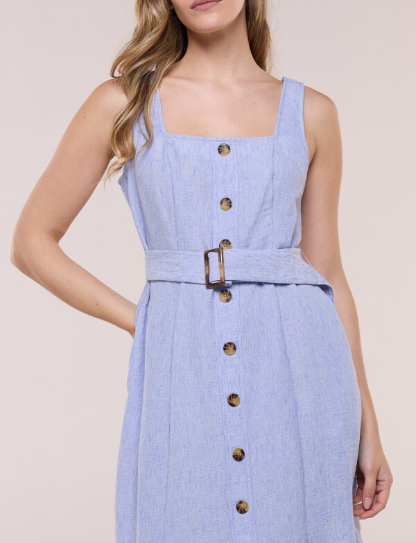 Vestido Midi Camisero Con Cinto CELESTE