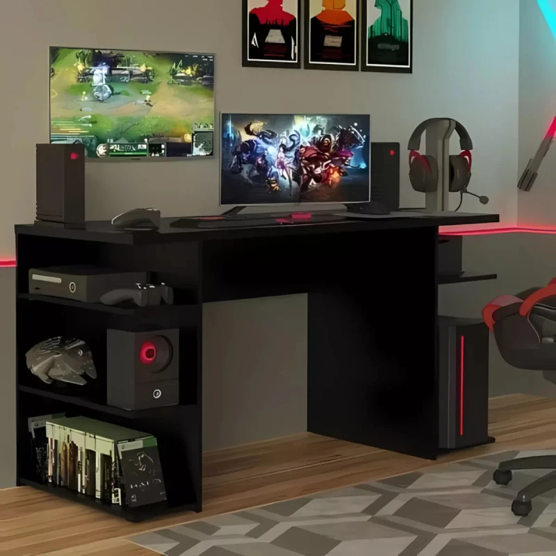 Escritorio Gamer Mesa Para Pc Estantes Calidad Negro