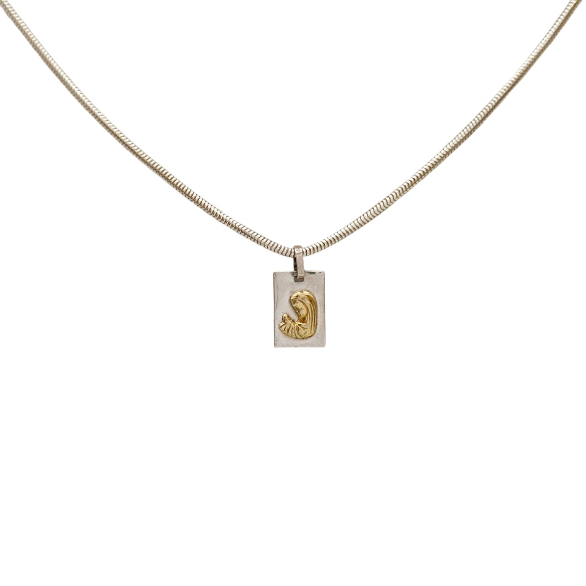 Dije Medalla Virgen Niña Rectangular-Plata y oro- Sin piedra- CP5011 - sinpiedra 