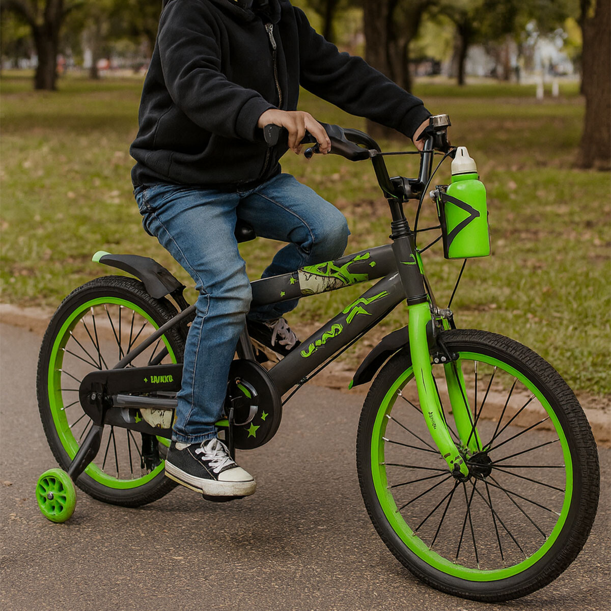 Bicicleta Infantil Rodado 16 Con Rueditas Auxiliares y Portabotellas - Verde 