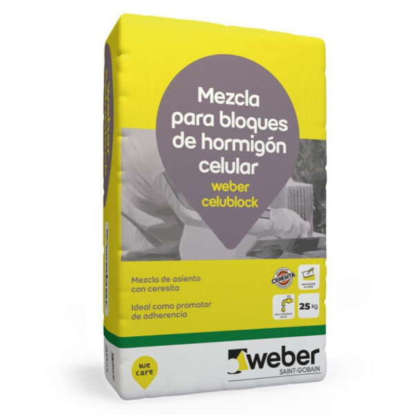MORTERO PARA BLOQUE DE HORMIGÓN CELULAR WEBER CELUBLOK UY HCCA x 25 KG Mortero Para Bloque De Hormigón Celular Weber Celublok Uy Hcca X 25 Kg