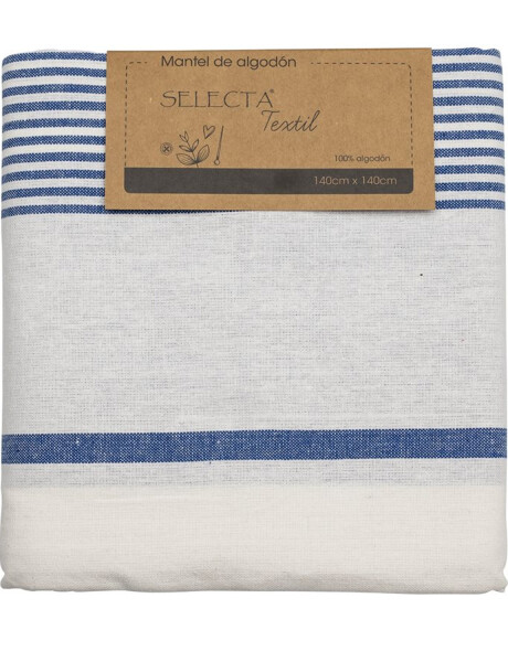 Mantel cuadrado Selecta en algodón 140x140cm Blanco/azul