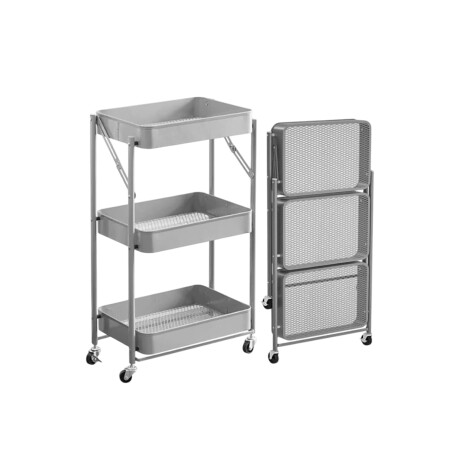 Carrito organizador plegable tres estantes y ruedas Gris
