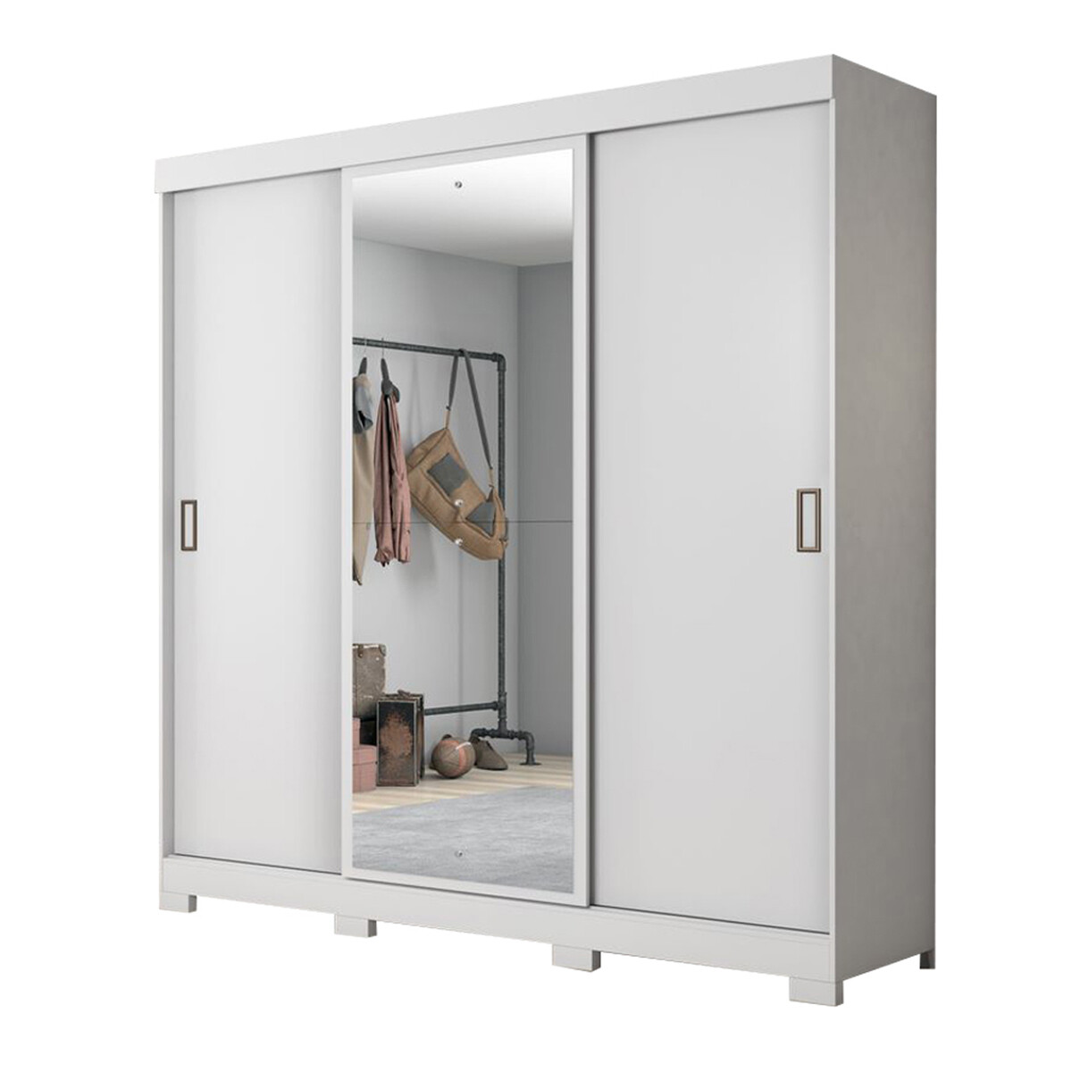 ROPERO 3 PUERTAS CORREDIZAS CON ESPEJO GUARDARROPA ARMARIO PLACARD CLOSET - BLANCO 