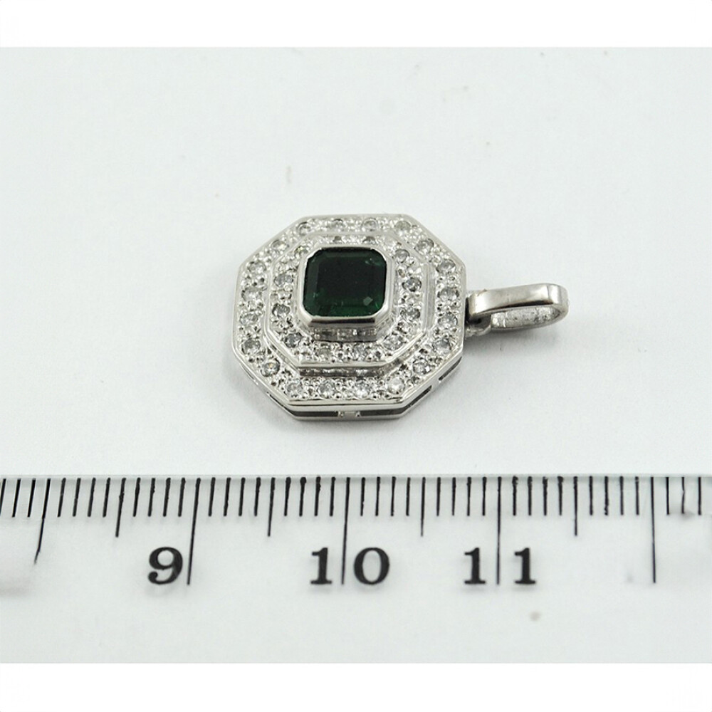 Dije Oro Blanco 18 K Con Brillantes Y Esmeralda Dije Oro Blanco 18 K Con Brillantes Y Esmeralda