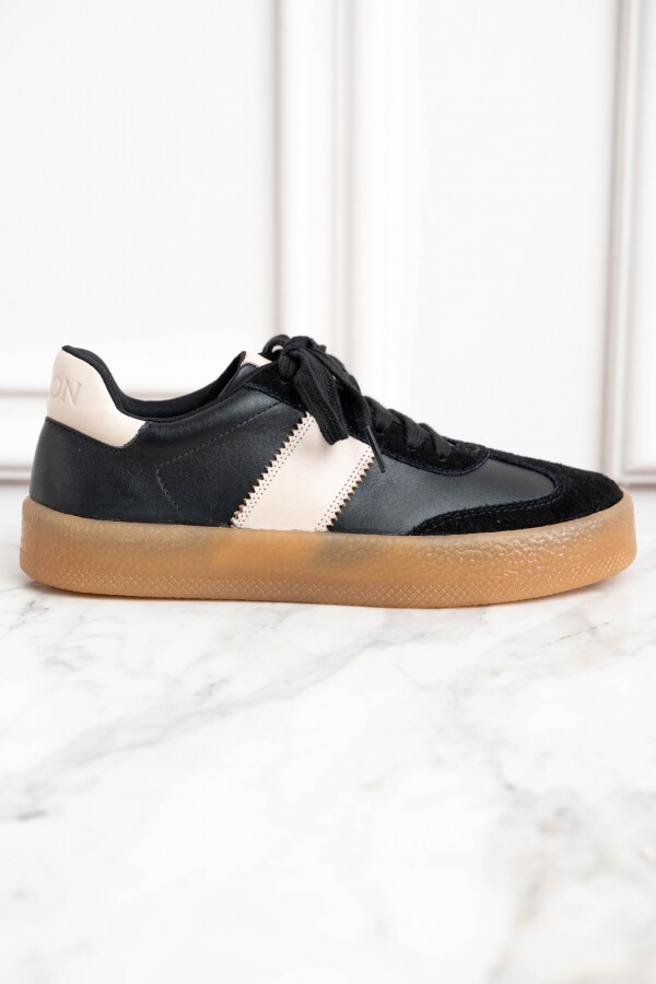 Zapatilla Combinada Cuero Negro