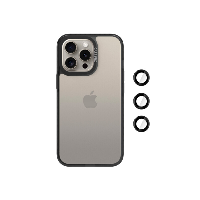Protector rígido iPhone 15 Pro bordes negros con protectores de cámara Protector Rígido Iphone 15 Pro Bordes Negros Con Protectores De Cámara