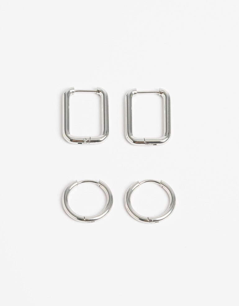 Aros Argollas Set Metal Set De Argollas De Acero - Plateado