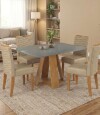 Juego De Comedor 4 Sillas + Mesa Tapa De Vidrio Celeste Marron | Gris