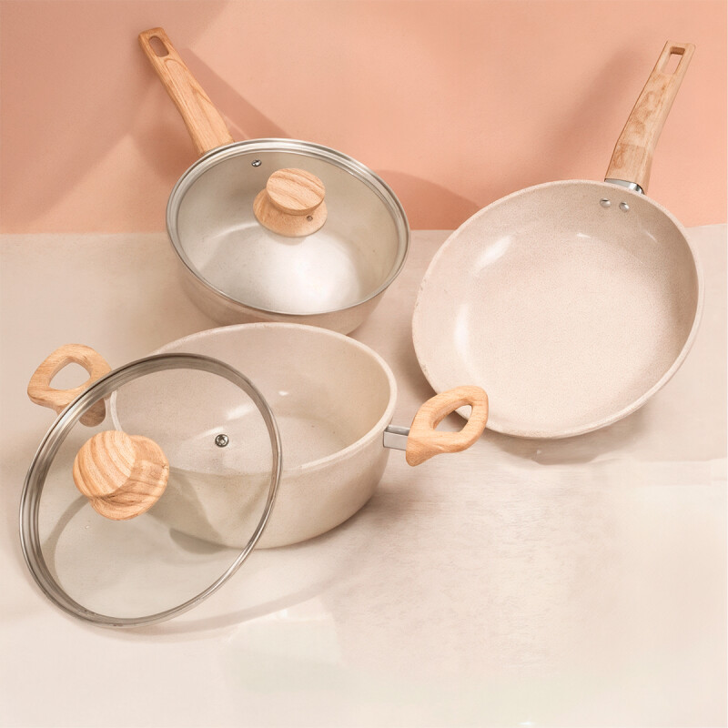 Batería 7 piezas antiadherente BEIGE