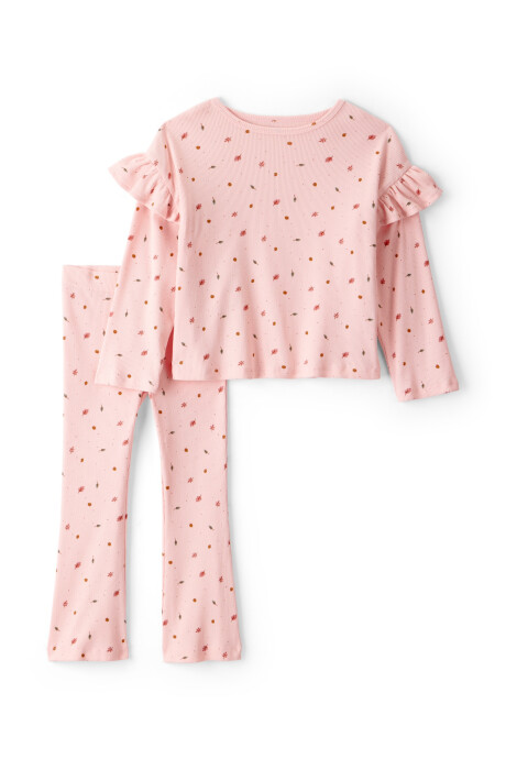 Set dos piezas de algodón, pantalón y remera, diseño floral Sin color