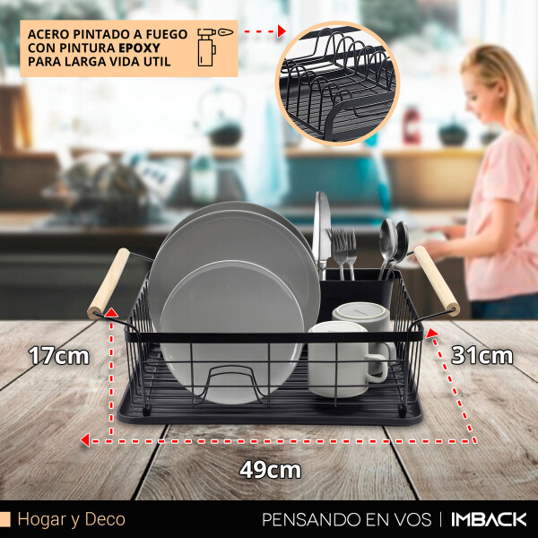 Escurridor Seca Platos Vajilla De Metal Asa De Madera Cocina Imback Color Negro Escurridor Seca Platos Vajilla De Metal Asa De Madera Cocina Imback Color Negro