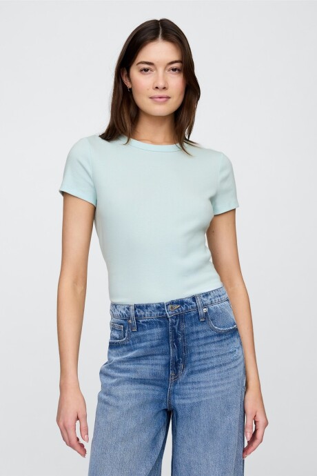 Remera Rib Cuello Redondo Mujer Azul