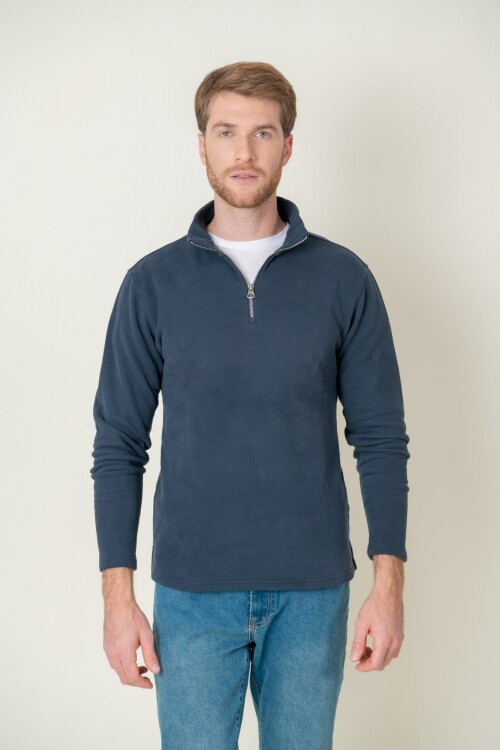 Sweater algodón medio cierre Navy