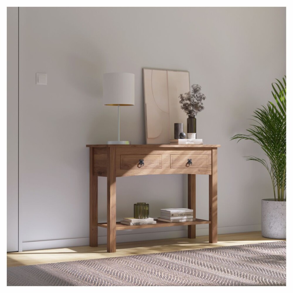 Mesa de arrime 2 cajones Living - Linea mexicana Nogal