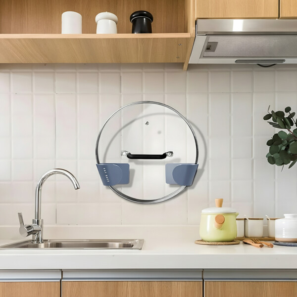 Soporte Organizador Para 2 Tapas de Olla Adhesivo Pared Color Azul