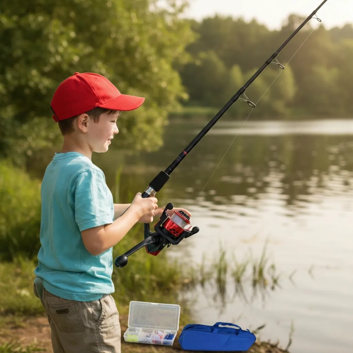 Combo Caña Telescópica Pesca Niños 2.10m Con Accesorios 
